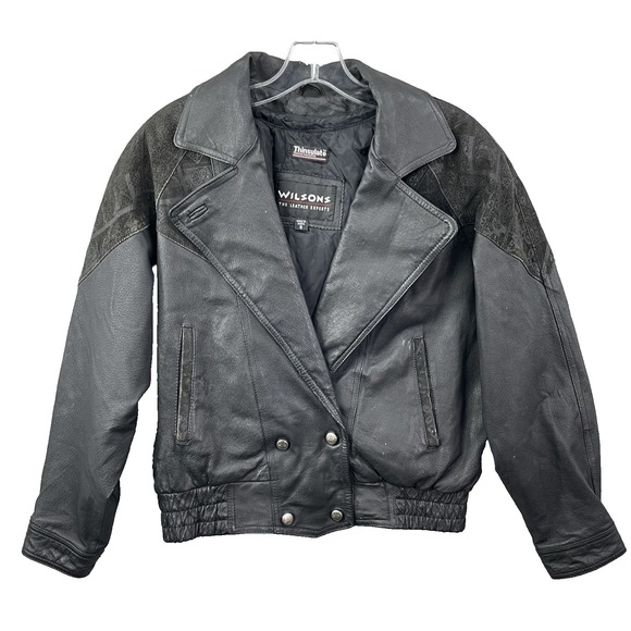 Wilsons Leather Jacket Women Small Boxy Pattern Suede Western Moto Biker 80s 90s
